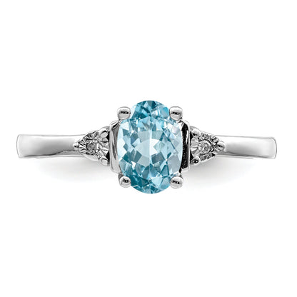 Sterlingsilber Rhodium Diamant & Licht Blautopas Ring