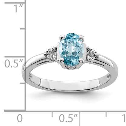 Sterlingsilber Rhodium Diamant & Licht Blautopas Ring