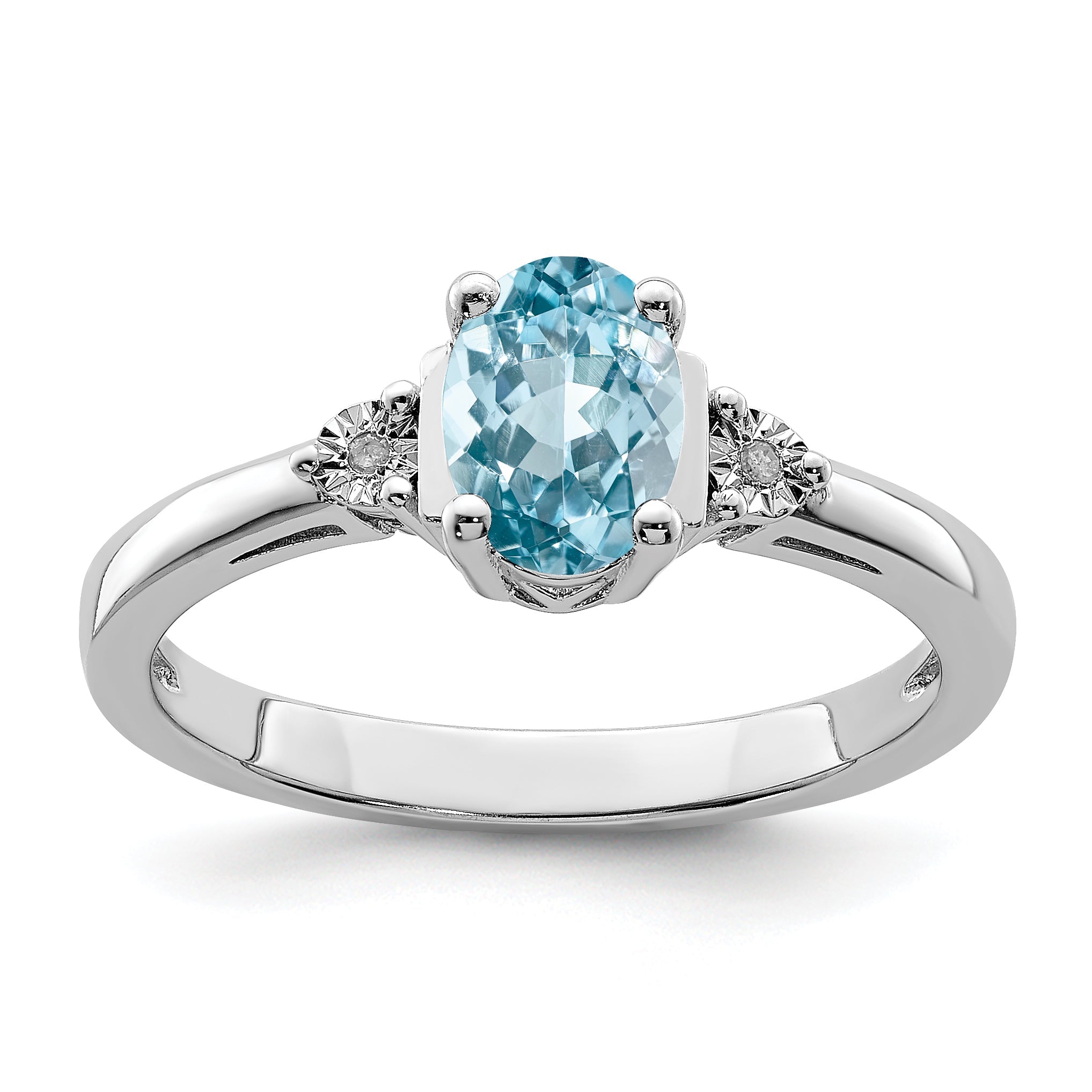 Sterlingsilber Rhodium Diamant & Licht Blautopas Ring