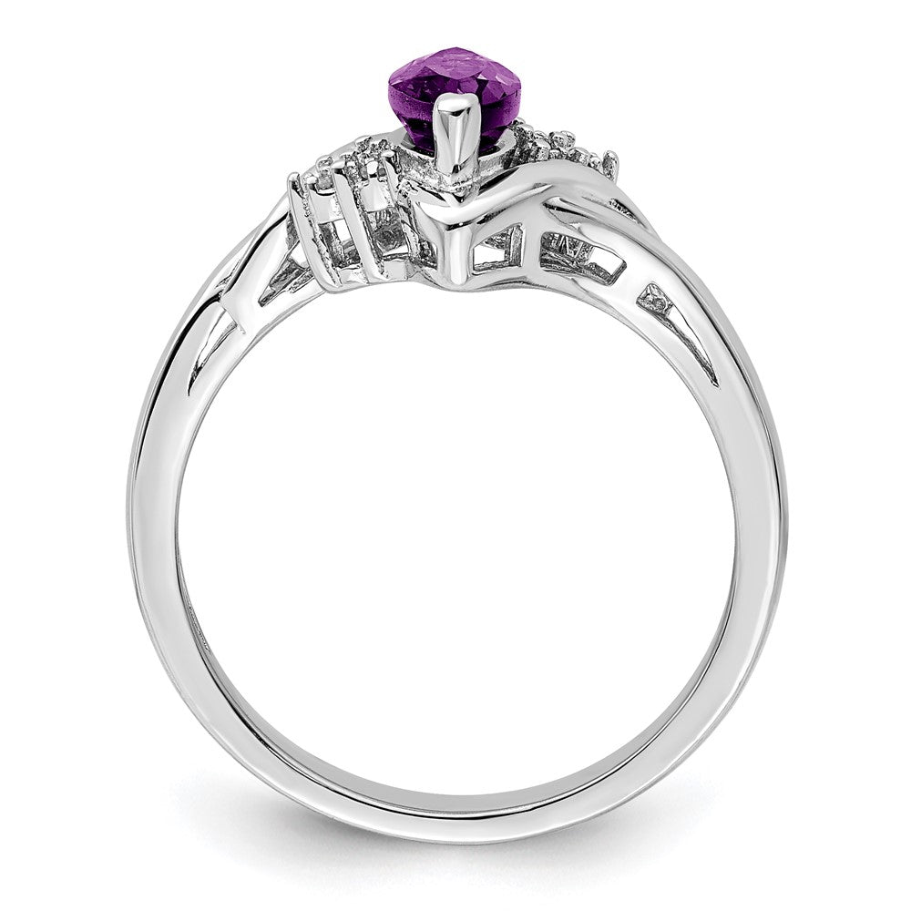 Sterlingsilber Rhodiniert Diamant & Amethyst Ring