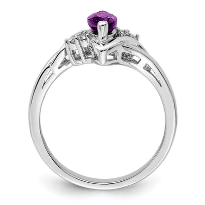 Sterlingsilber Rhodiniert Diamant & Amethyst Ring
