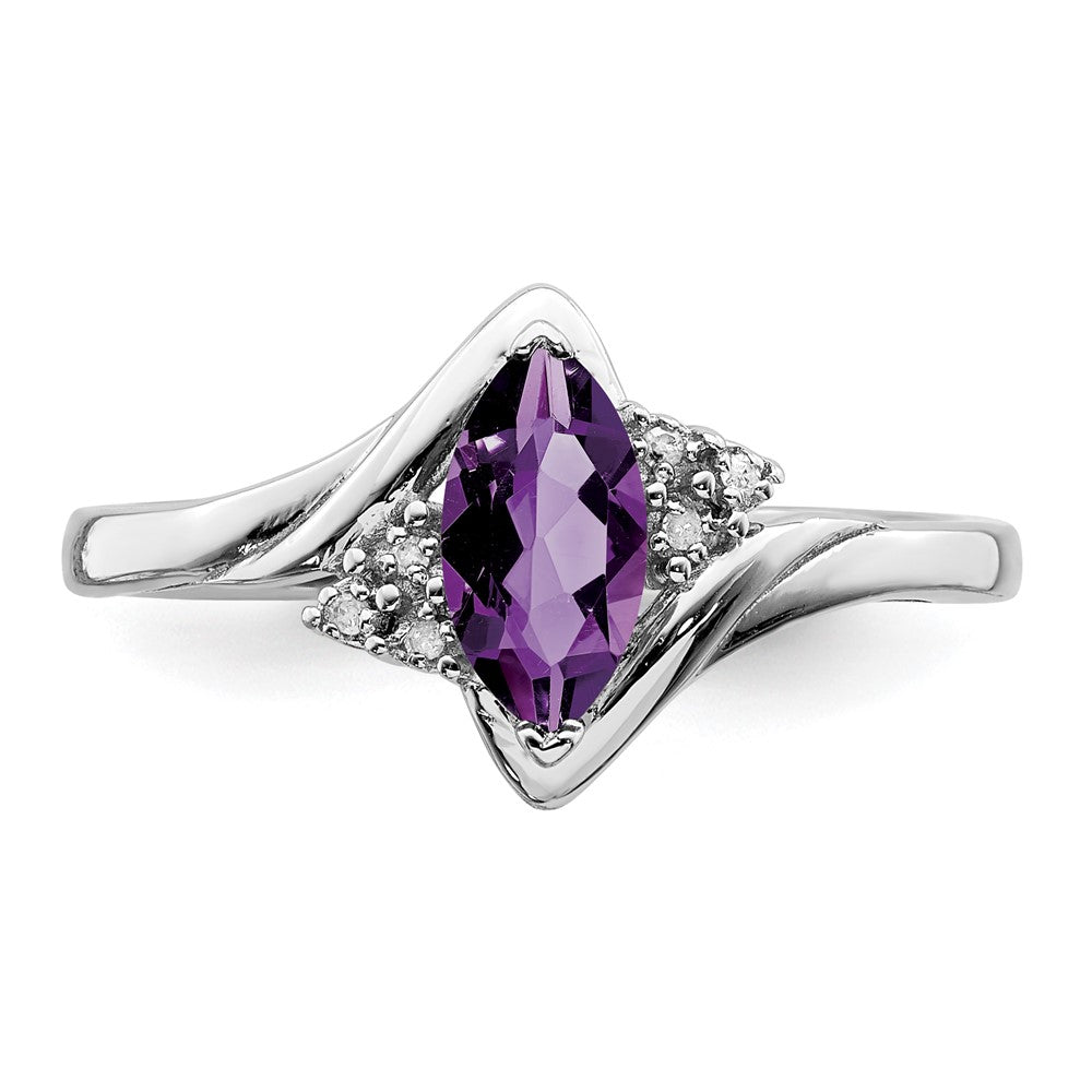 Sterlingsilber Rhodiniert Diamant & Amethyst Ring