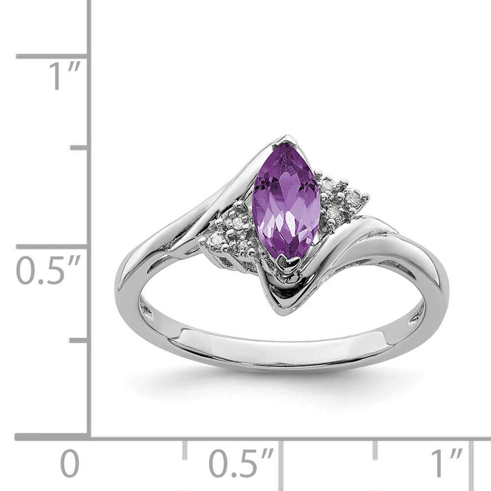 Sterlingsilber Rhodiniert Diamant & Amethyst Ring