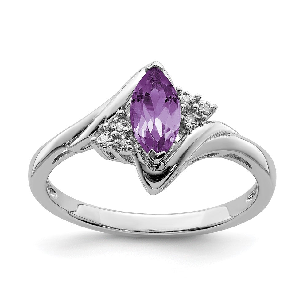 Sterlingsilber Rhodiniert Diamant & Amethyst Ring