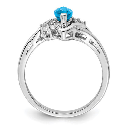 Sterlingsilber Rhodium Diamant & Licht Blautopas Ring