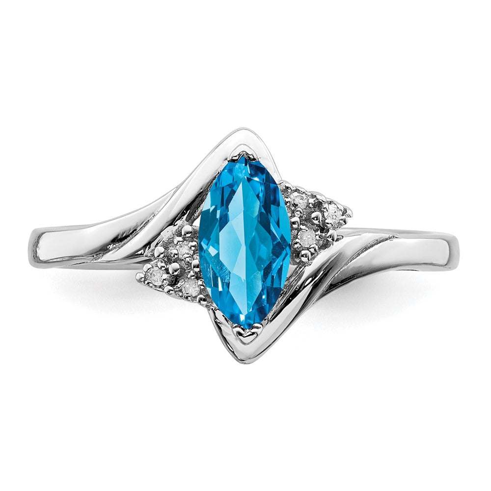 Sterlingsilber Rhodium Diamant & Licht Blautopas Ring
