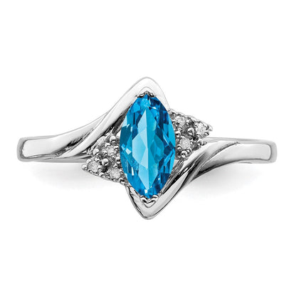 Sterlingsilber Rhodium Diamant & Licht Blautopas Ring