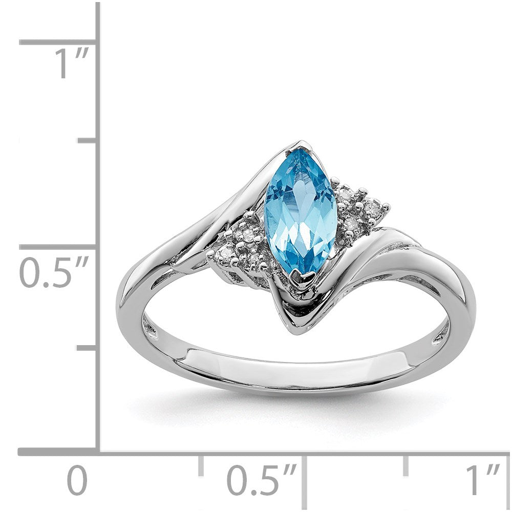 Sterlingsilber Rhodium Diamant & Licht Blautopas Ring