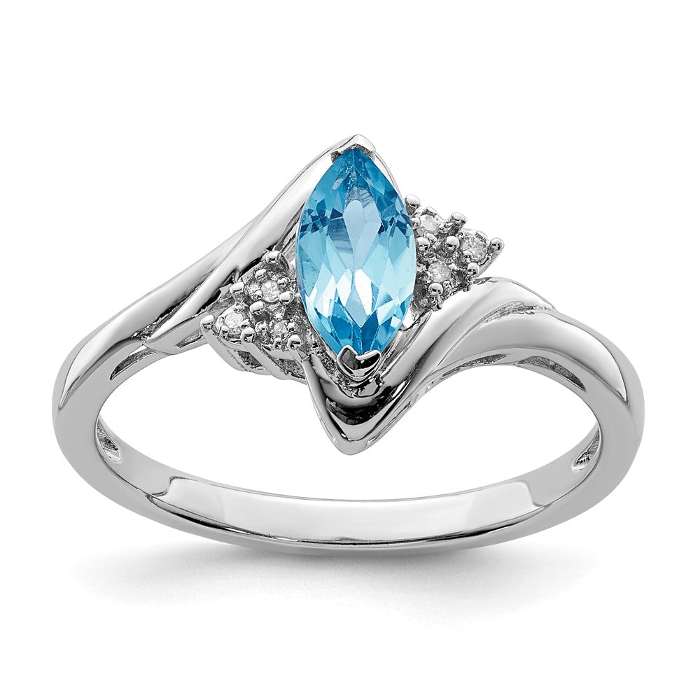 Sterlingsilber Rhodium Diamant & Licht Blautopas Ring