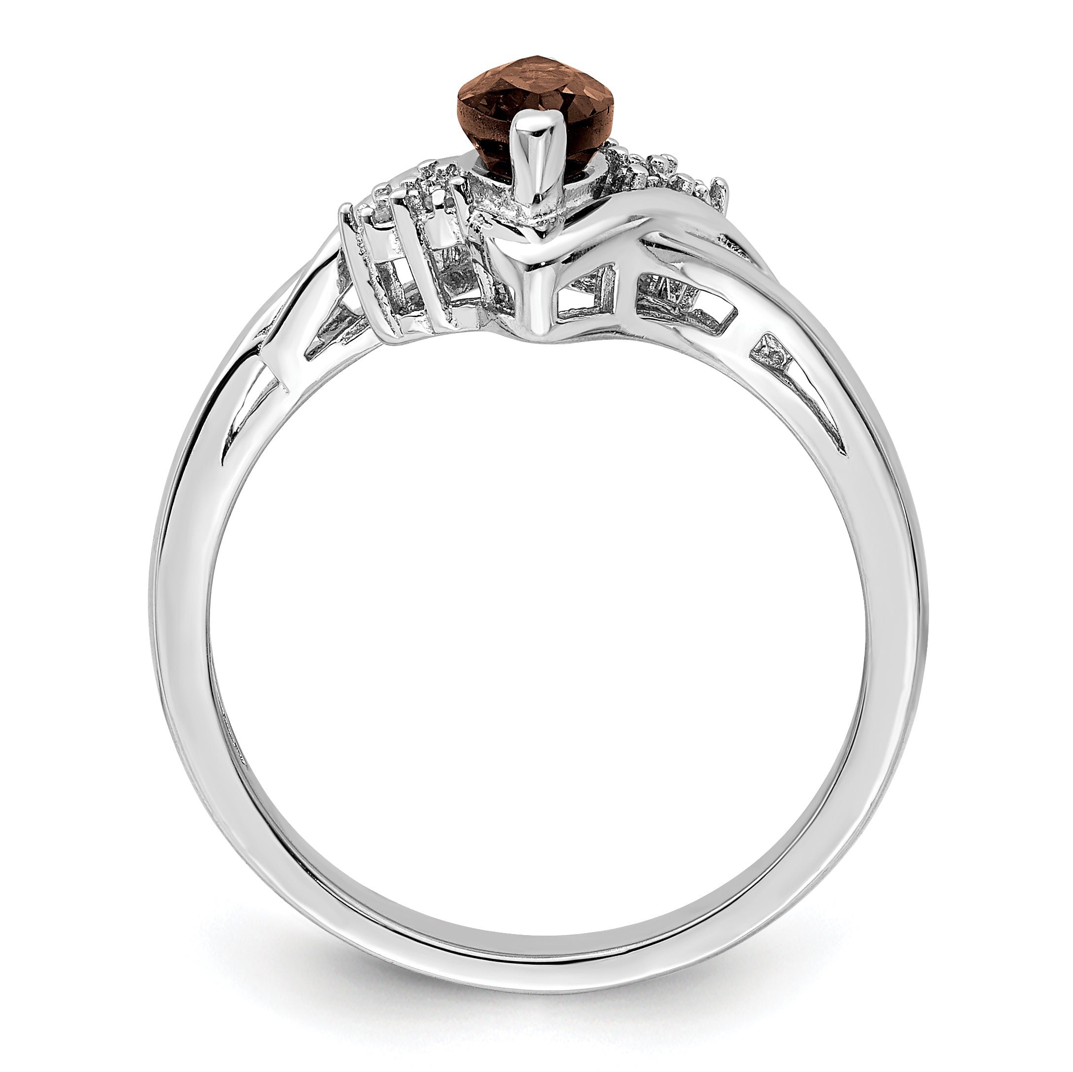 Sterlingsilber Rhodium Diamant & Rauch Quarz Ring