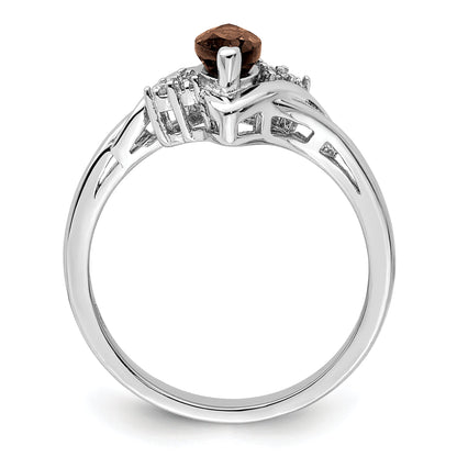 Sterlingsilber Rhodium Diamant & Rauch Quarz Ring