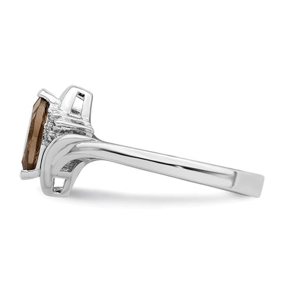 Sterlingsilber Rhodium Diamant & Rauch Quarz Ring