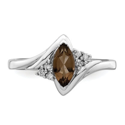 Sterlingsilber Rhodium Diamant & Rauch Quarz Ring