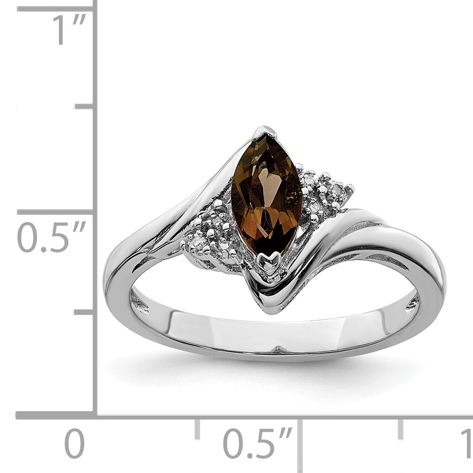 Sterlingsilber Rhodium Diamant & Rauch Quarz Ring