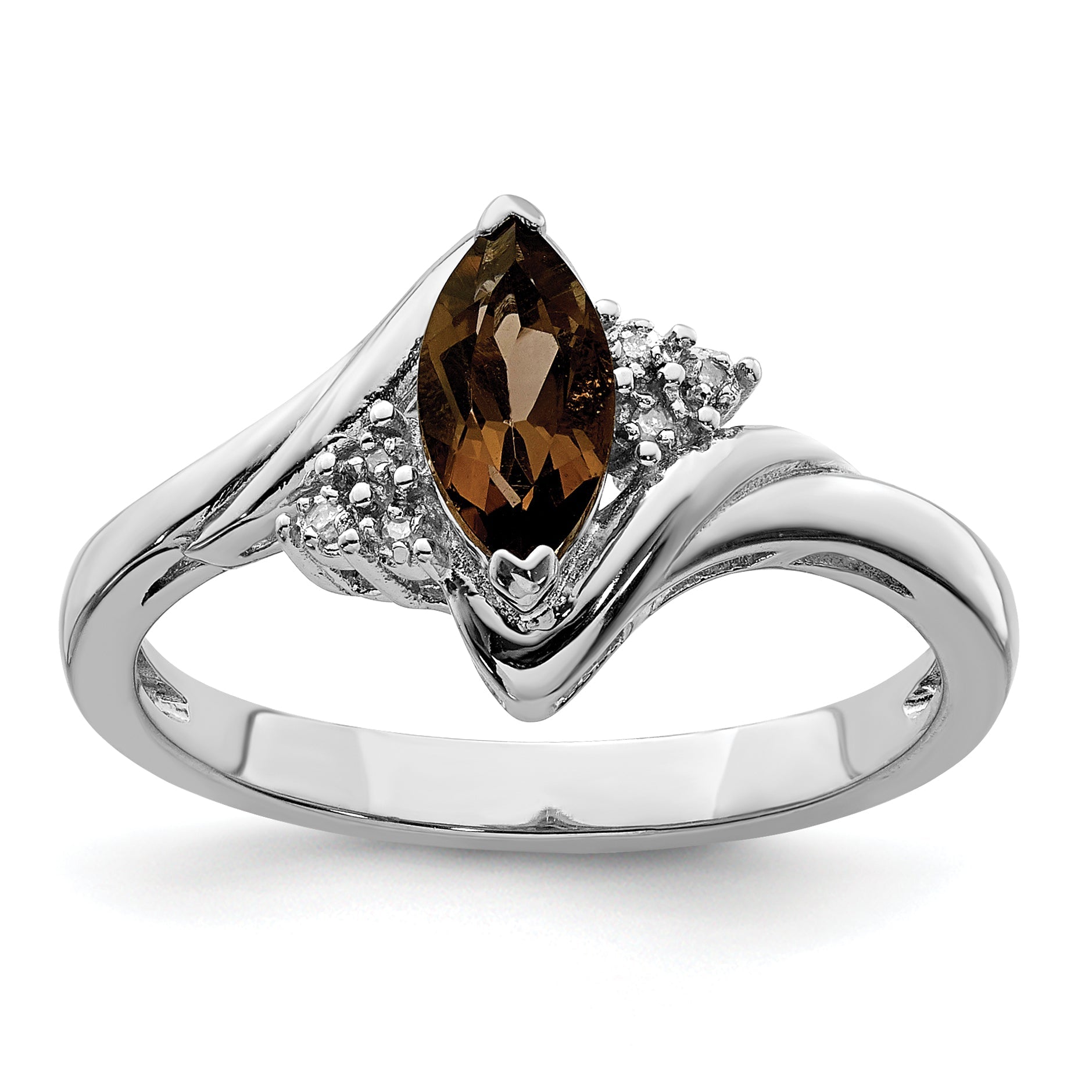 Sterlingsilber Rhodium Diamant & Rauch Quarz Ring