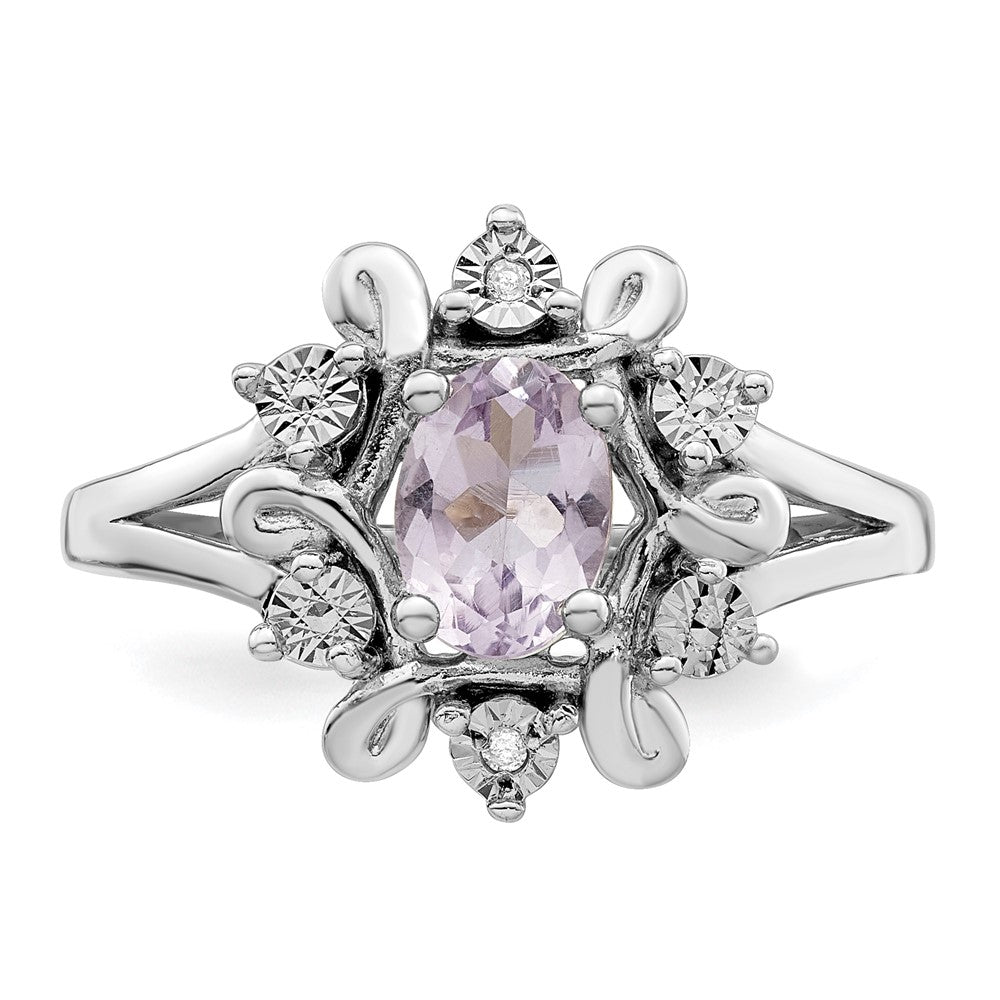 Sterlingsilber Rhodium Diamant & Rosa Quarz Ring (size 8 Nur)