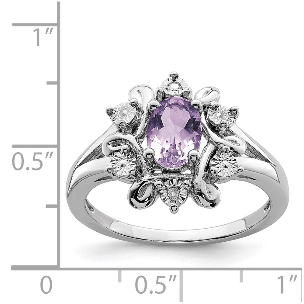 Sterlingsilber Rhodium Diamant & Rosa Quarz Ring (size 8 Nur)