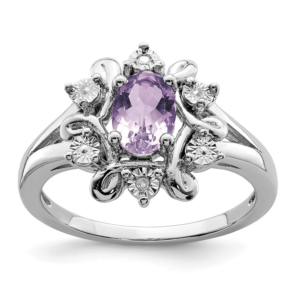 Sterlingsilber Rhodium Diamant & Rosa Quarz Ring (size 8 Nur)