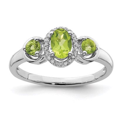 Sterlingsilber Rhodium Peridot Diamant Ring