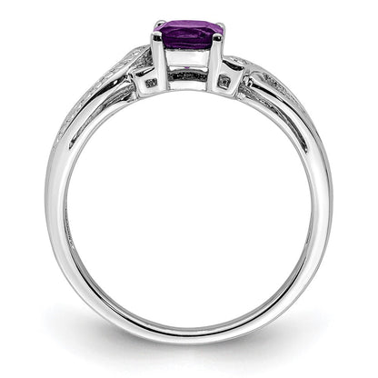 Sterlingsilber Rhodiniert Amethyst Diamant Ring