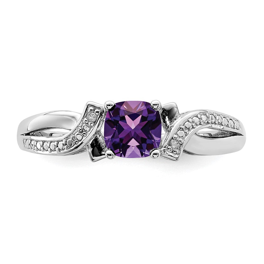Sterlingsilber Rhodiniert Amethyst Diamant Ring