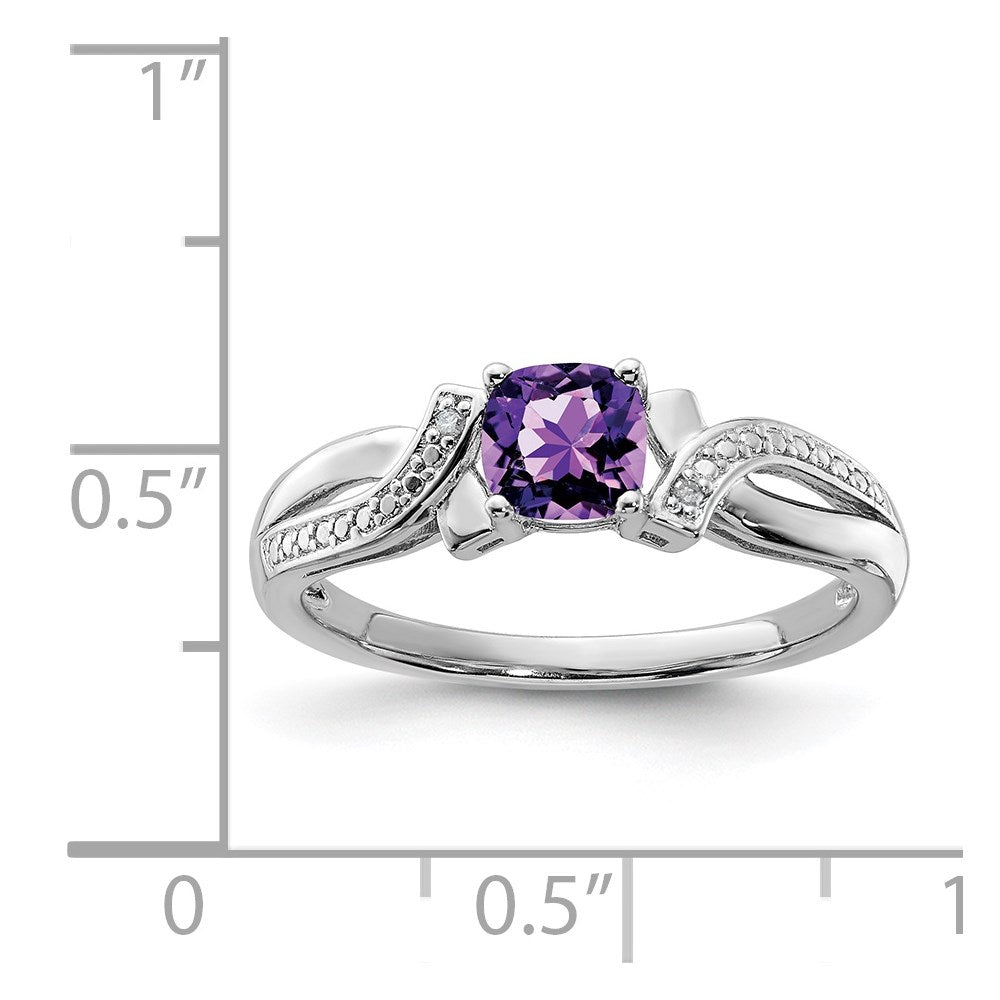 Sterlingsilber Rhodiniert Amethyst Diamant Ring