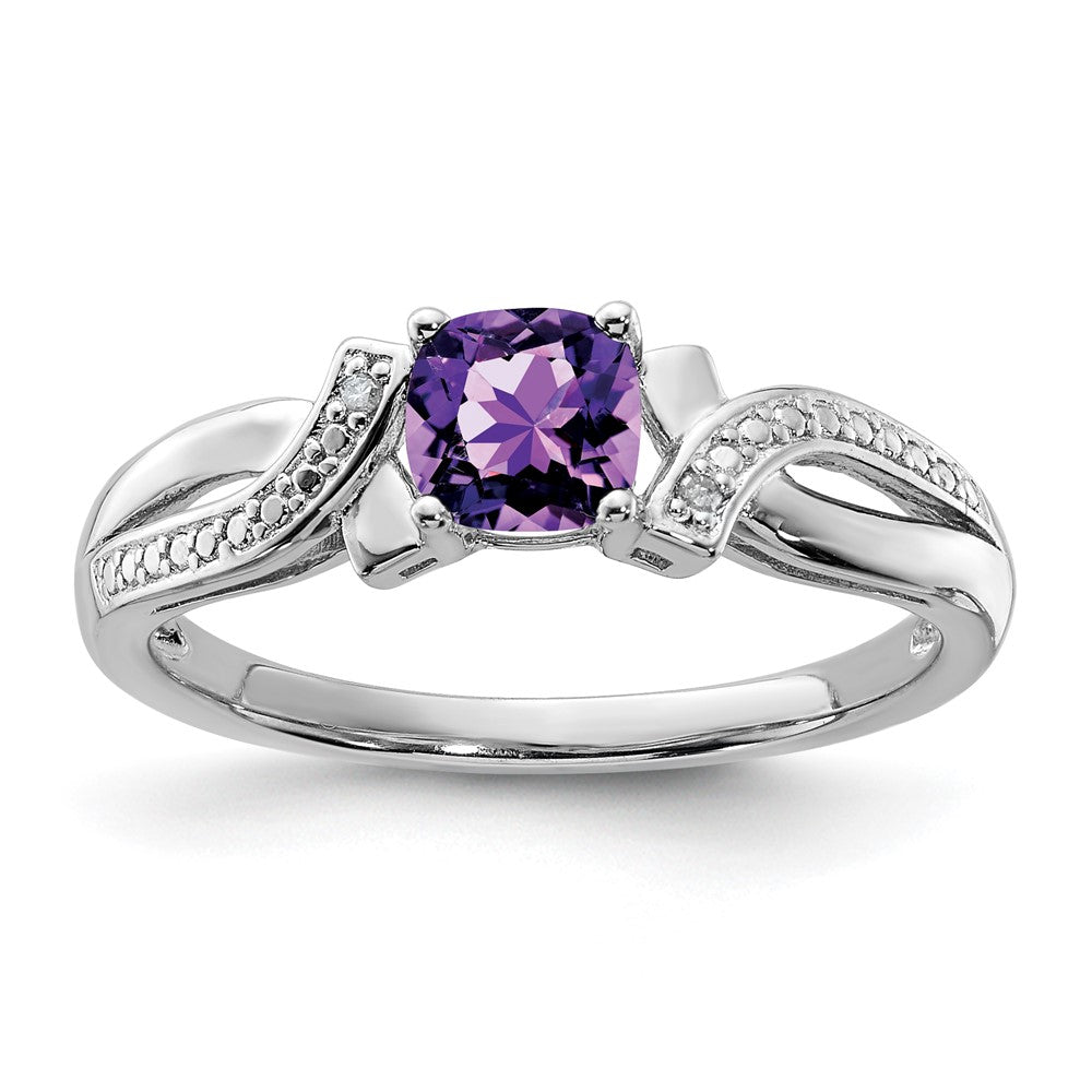 Sterlingsilber Rhodiniert Amethyst Diamant Ring
