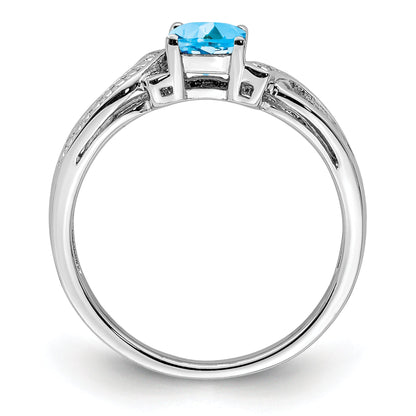 Sterlingsilber Rhodium Licht Schweizer Blautopas & Diamant Ring