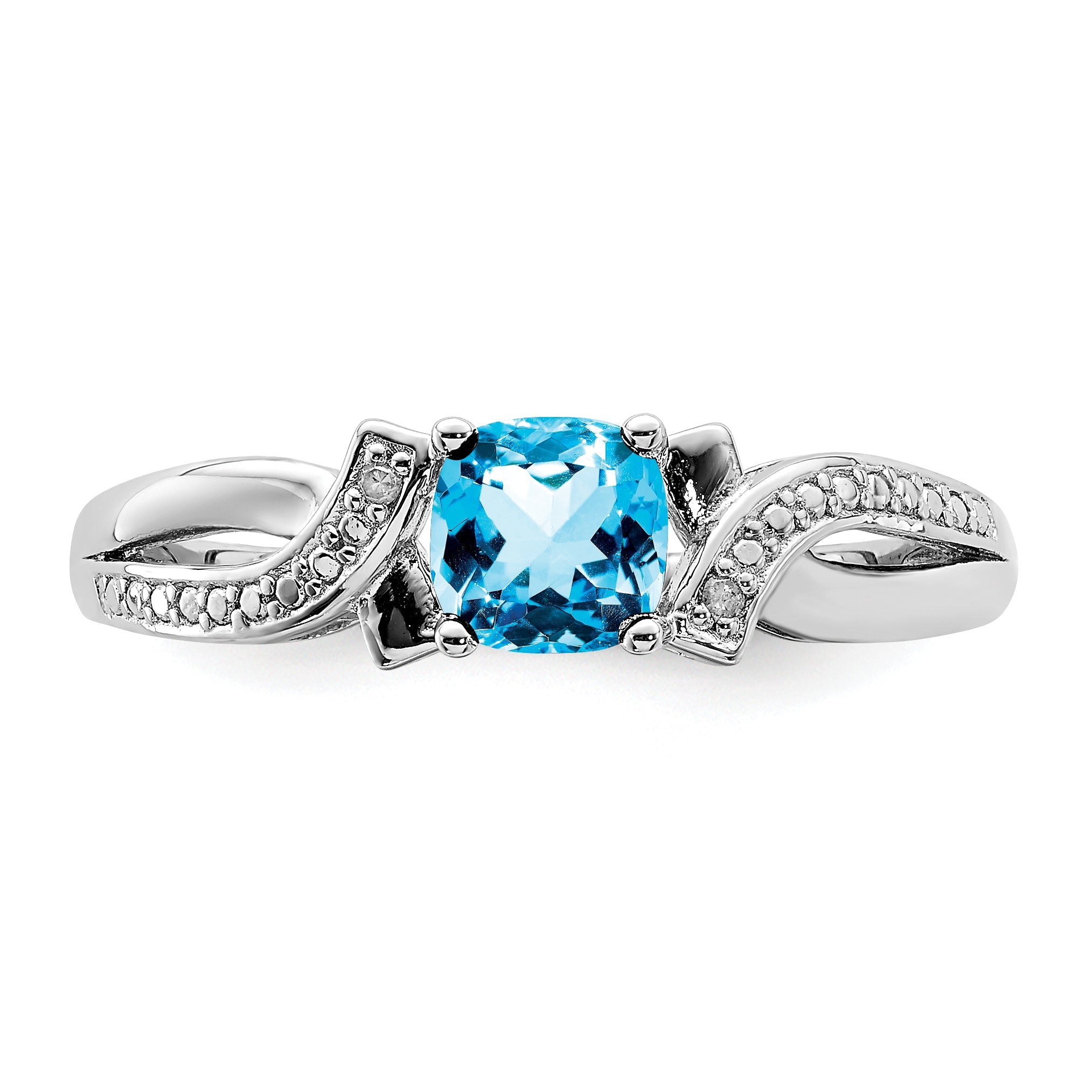 Sterlingsilber Rhodium Licht Schweizer Blautopas & Diamant Ring