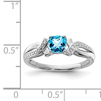 Sterlingsilber Rhodium Licht Schweizer Blautopas & Diamant Ring