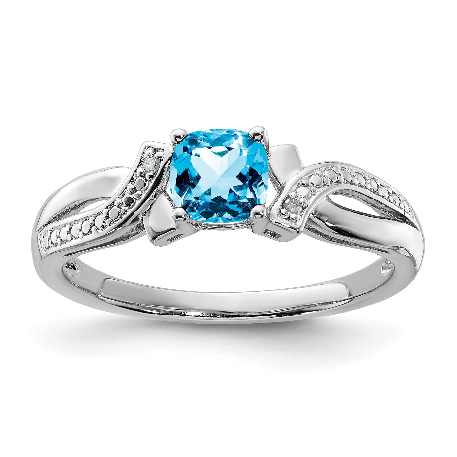 Sterlingsilber Rhodium Licht Schweizer Blautopas & Diamant Ring