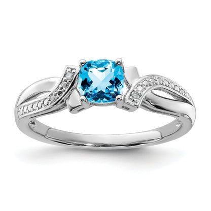 Sterlingsilber Rhodium Licht Schweizer Blautopas & Diamant Ring