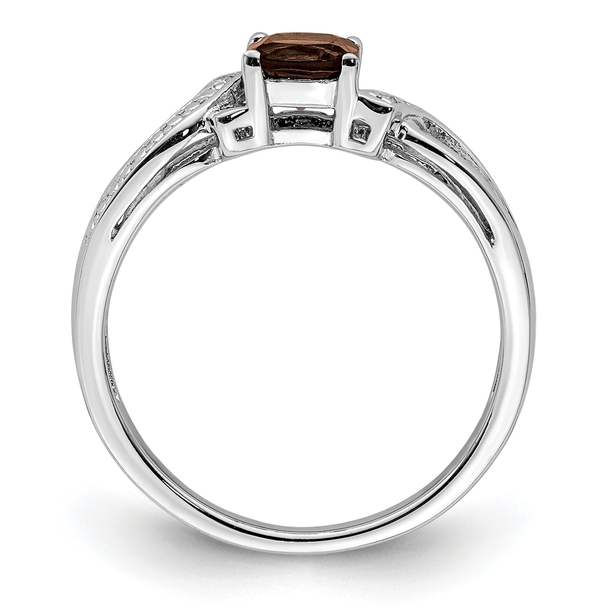 Sterlingsilber Rhodium Rauch Quarz Diamant Ring