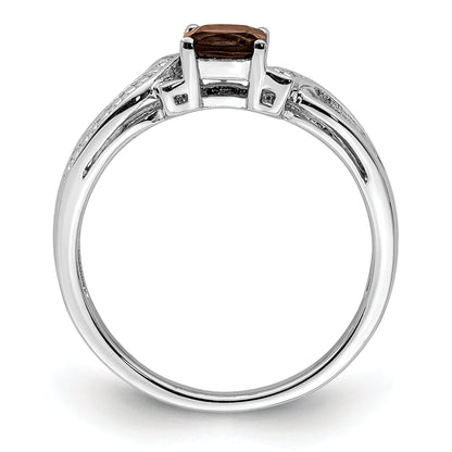Sterlingsilber Rhodium Rauch Quarz Diamant Ring