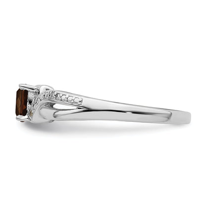 Sterlingsilber Rhodium Rauch Quarz Diamant Ring
