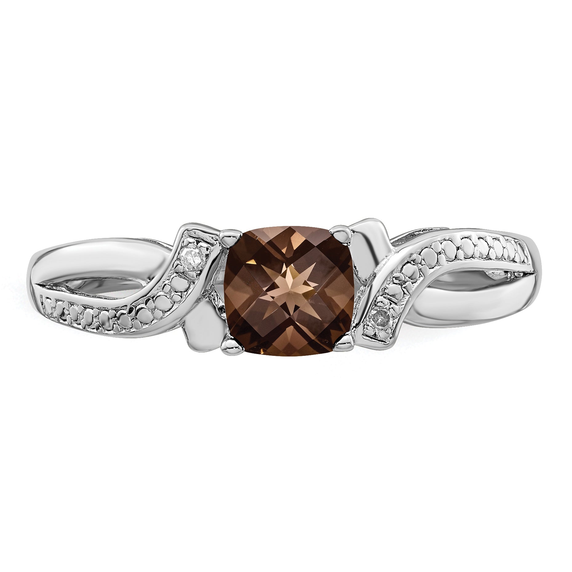 Sterlingsilber Rhodium Rauch Quarz Diamant Ring