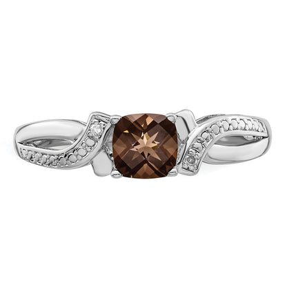 Sterlingsilber Rhodium Rauch Quarz Diamant Ring