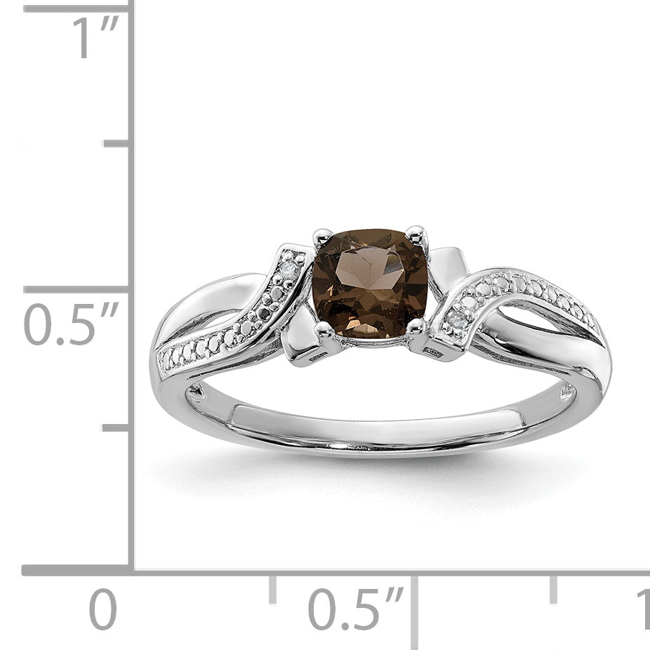 Sterlingsilber Rhodium Rauch Quarz Diamant Ring