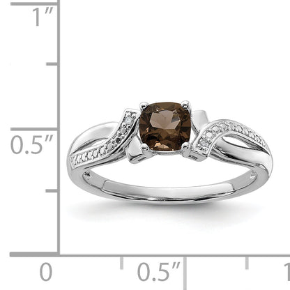 Sterlingsilber Rhodium Rauch Quarz Diamant Ring
