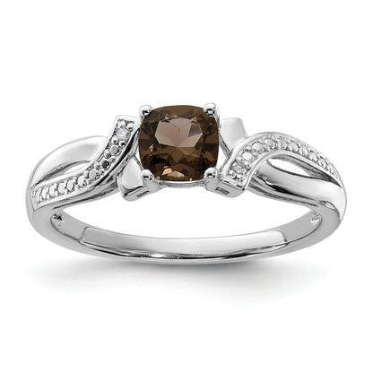 Sterlingsilber Rhodium Rauch Quarz Diamant Ring