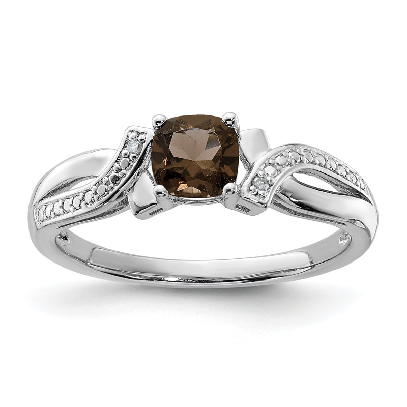 Sterlingsilber Rhodium Rauch Quarz Diamant Ring