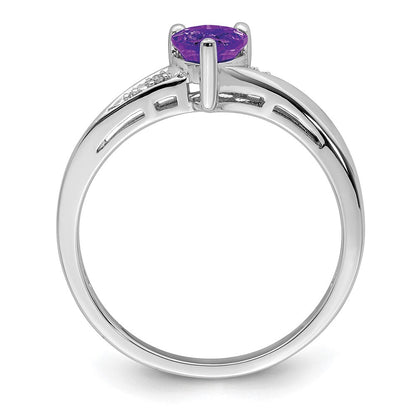 Sterlingsilber Rhodiniert Amethyst Diamant Ring