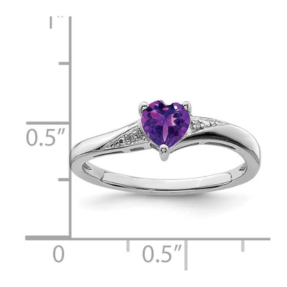 Sterlingsilber Rhodiniert Amethyst Diamant Ring