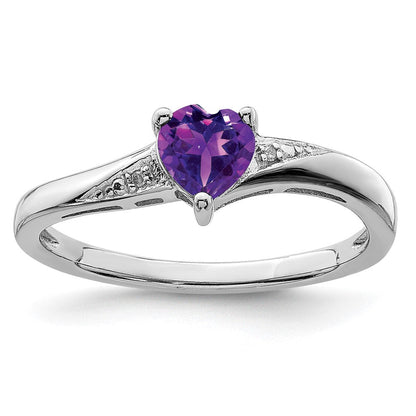 Sterlingsilber Rhodiniert Amethyst Diamant Ring