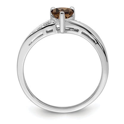 Sterlingsilber Rhodium Rauch Quarz Diamant Ring