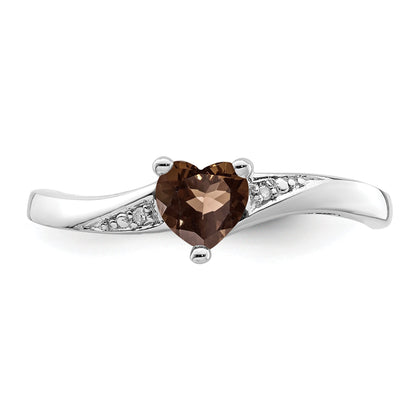 Sterlingsilber Rhodium Rauch Quarz Diamant Ring