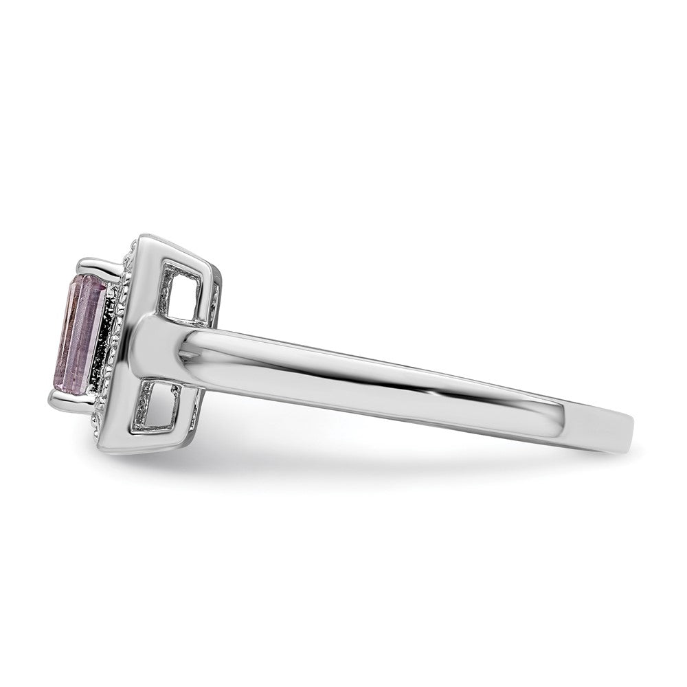 Sterlingsilber Rhodium Rosa Quarz Diamant Ring (size 9 Nur)