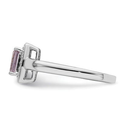 Sterlingsilber Rhodium Rosa Quarz Diamant Ring (size 9 Nur)
