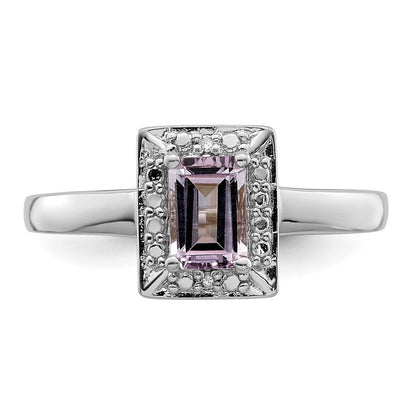 Sterlingsilber Rhodium Rosa Quarz Diamant Ring (size 9 Nur)