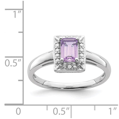 Sterlingsilber Rhodium Rosa Quarz Diamant Ring (size 9 Nur)